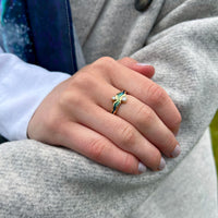 River Ripples 18ct Yellow Gold 3mm & 2mm Diamond Ring in Ocean Enamel