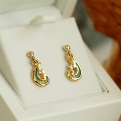Bow Waves Small 18ct Yellow Gold Drop Earrings in Shallows Enamel by Sheila Fleet Jewellery