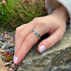 Sands of Time 18ct Yellow Gold Ring in Ocean Enamel by Sheila Fleet Jewellery