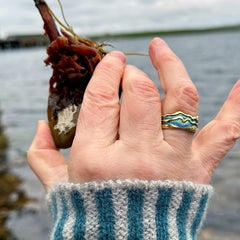River Ripples 18ct Yellow Gold Dress Ring in Ocean Enamel by Sheila Fleet Jewellery