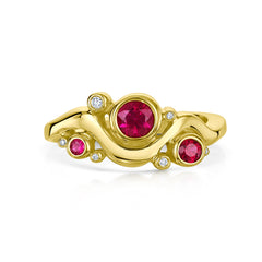 Cosmos Galaxy Ruby & Diamond Ring in 18ct Yellow Gold by Sheila Fleet Jewellery