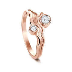 River Ripples 9ct Rose Gold Ring with 3.9mm & 3mm Diamonds by Sheila Fleet Jewellery