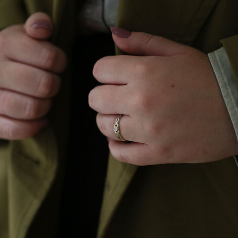 Celtic Twist 0.09ct Diamond Solitaire Ring in 9ct White Gold by Sheila Fleet Jewellery