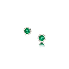 Small Emerald Solitaire Stud Earrings in 9ct White Gold by Sheila Fleet Jewellery