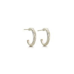 Matrix Huggie Hoop Earrings in 9ct White Gold by Sheila Fleet Jewellery