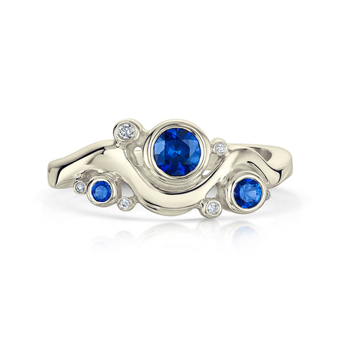 Cosmos Galaxy Sapphire & Diamond Ring in 9ct White Gold by Sheila Fleet Jewellery