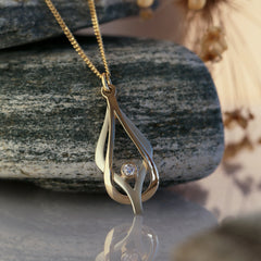 Reef Knot Diamond Pendant in 9ct White & Yellow Gold by Sheila Fleet Jewellery