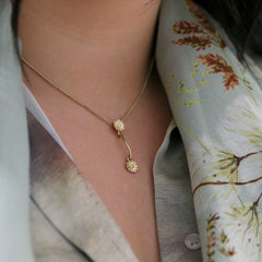 Primula Scotica Long 2-flower Diamond Pendant in 9ct Yellow Gold by Sheila Fleet Jewellery