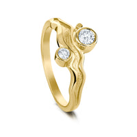 River Ripples 9ct Yellow Gold Ring with 3.9mm & 3mm Diamonds by Sheila Fleet Jewellery