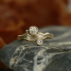 River Ripples 9ct Yellow Gold Ring with 3.9mm & 3mm Diamonds by Sheila Fleet Jewellery