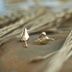 Harvest Mouse (A) Stud Earrings in 9ct Yellow Gold by Sheila Fleet Jewellery