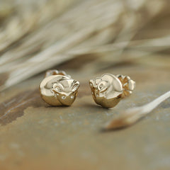Harvest Mouse Stud Earrings in 9ct Yellow Gold by Sheila Fleet Jewellery