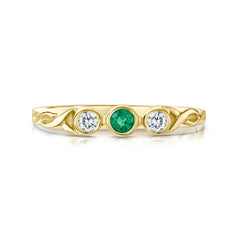 Celtic Trilogy Emerald & Diamond Ring in 9ct Yellow Gold by Sheila Fleet Jewellery