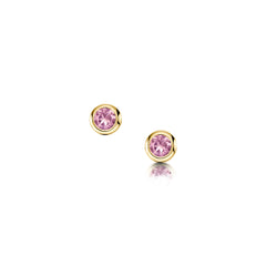 Small Pink Tourmaline Solitaire Stud Earrings in 9ct Yellow Gold by Sheila Fleet Jewellery