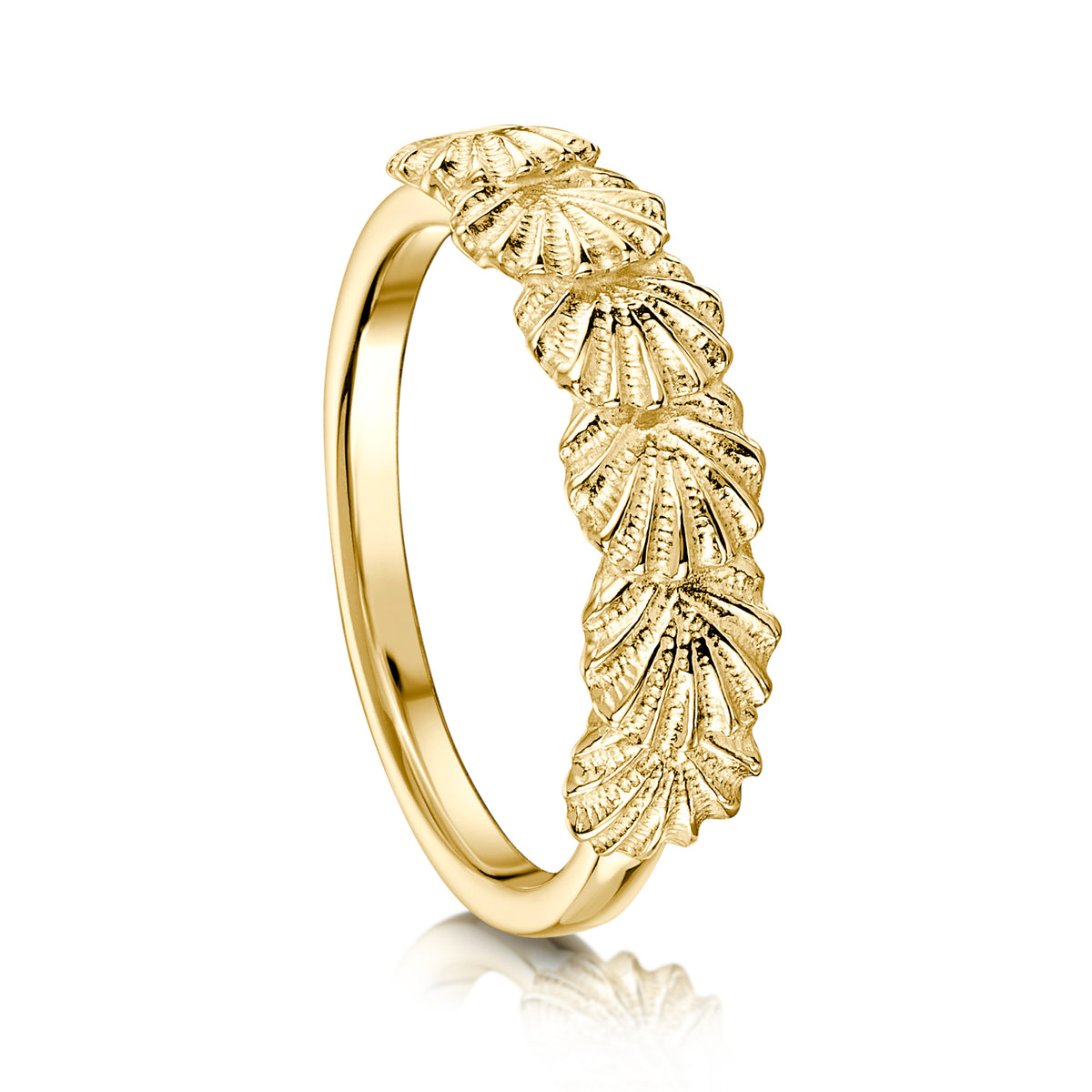 10k Yellow Gold Seashell Beaded Band Ring - Fine Jewelry For Women, Dainty & Elegant