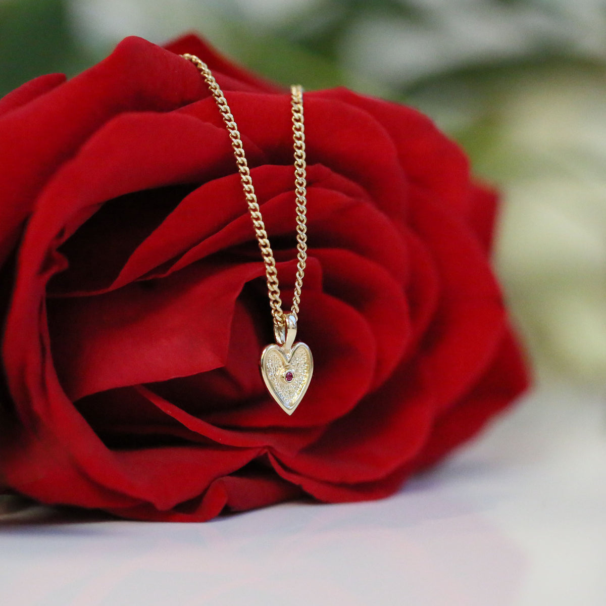 Secret Hearts Ruby Pendant Necklace in 9ct Yellow Gold
