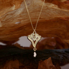 Sea Moss Heart Pendant with Baroque Pearl in 9ct Yellow Gold by Sheila Fleet Jewellery