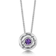 Ogham Small Amethyst Pendant in Sterling Silver by Sheila Fleet Jewellery
