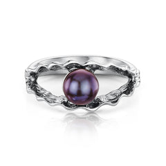 Scallop Black Pearl Ring in Sterling Silver by Sheila Fleet Jewellery