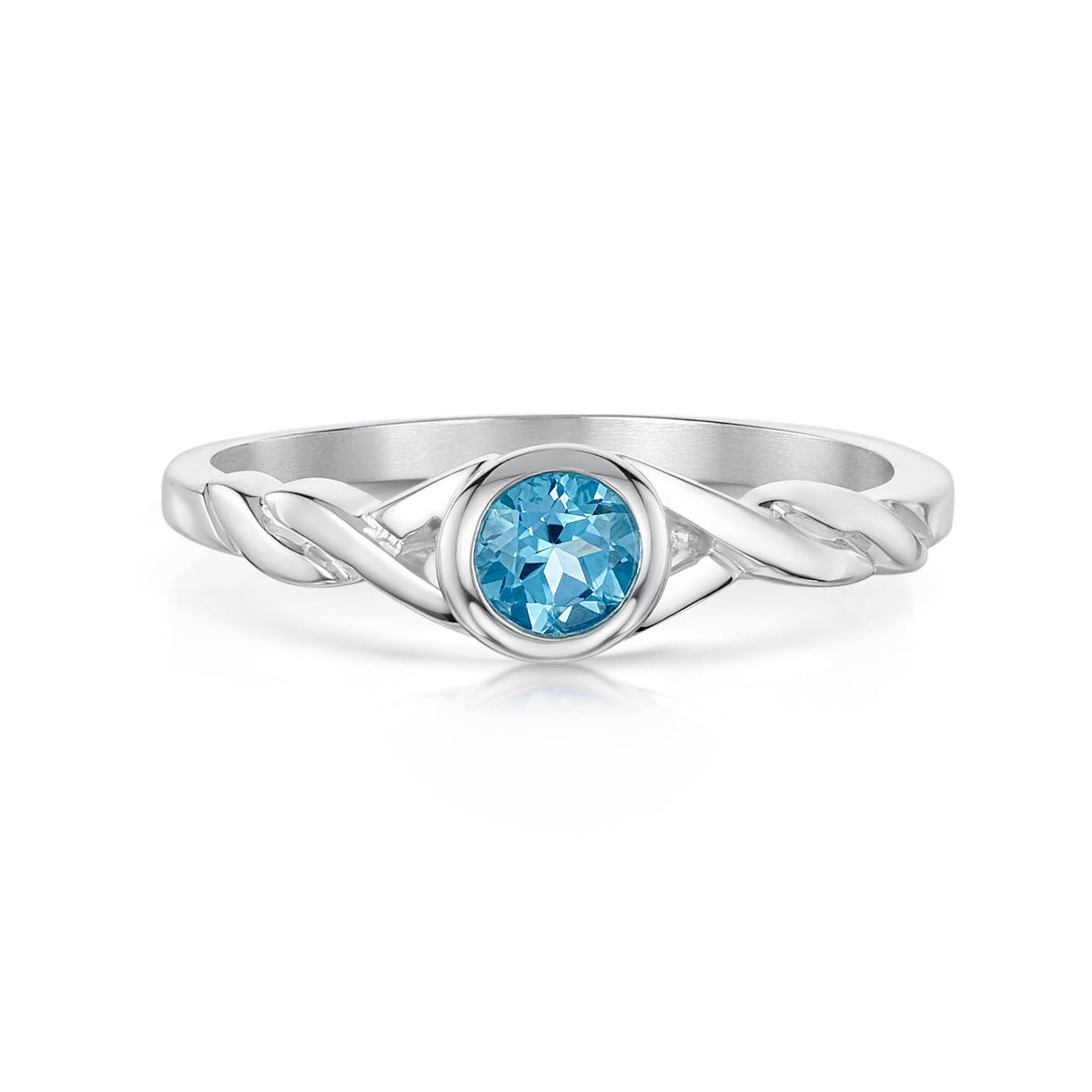 Celtic Twist 4mm Blue Topaz Solitaire Ring in Sterling Silver