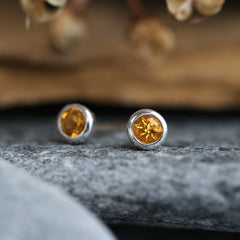 Small Citrine Solitaire Stud Earrings in Sterling Silver by Sheila Fleet Jewellery