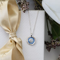 Lunar Cubic Zirconia Small Pendant Necklace in Lunar Blue Enamel by Sheila Fleet Jewellery