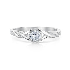 Celtic Twist 4mm Cubic Zirconia Solitaire Ring in Sterling Silver by Sheila Fleet Jewellery