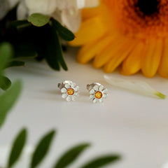 Daisies at Dawn Small Enamel Stud Earrings by Sheila Fleet Jewellery
