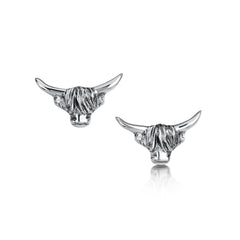 Highland Cow Stud Earrings in Oxidised Sterling Silver by Sheila Fleet Jewellery