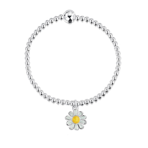 Daisies at Dawn Enamel Stretch Bracelet in Sterling Silver by Sheila Fleet Jewellery