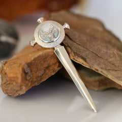 Stag's Head Kilt Pin in Pearl Grey Enamel by Sheila Fleet Jewellery