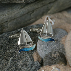 Orkney Yole Cufflinks in Tempest Enamel by Sheila Fleet Jewellery