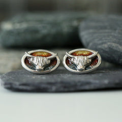 Highland Cow Oval Cufflinks in Sunset Enamel by Sheila Fleet Jewellery
