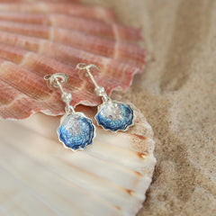 Scallop Small Drop Earrings in Scallop Blue Enamel by Sheila Fleet Jewellery