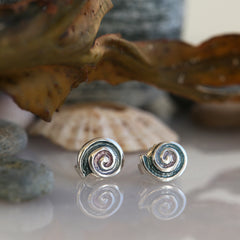 Skara Spiral Petite Stud Earrings in Mill Sands Enamel by Sheila Fleet Jewellery