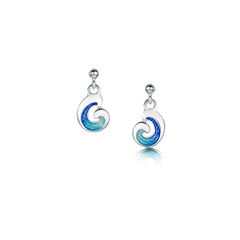 Wave Silver Small Drop Earrings in Light Ocean Enamel by Sheila Fleet Jewellery