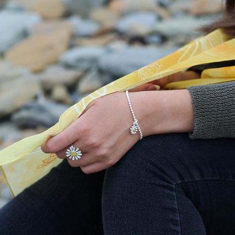 Daisies at Dawn Enamel Stretch Bracelet in Sterling Silver by Sheila Fleet Jewellery