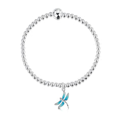 Dragonfly Enamel Stretch Bracelet in Sterling Silver by Sheila Fleet