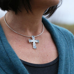 Sinclair Cross Dress Necklace in Silver Grey Enamel by Sheila Fleet Jewellery