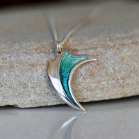 New Wave Small Silver Pendant in Sea Green Enamel by Sheila Fleet Jewellery