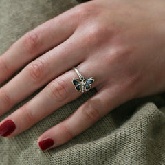 Red Admiral Butterfly Enamel Charm Ring by Sheila Fleet Jewellery
