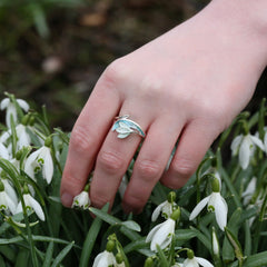 Snowdrop Sterling Silver Ring in Leaf Enamel by Sheila Fleet Jewellery