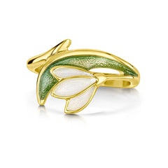 Snowdrop 18ct Yellow Gold Ring in Opal White Enamel