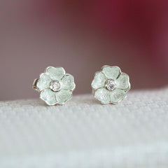 Primula Scotica Petite CZ Stud Earrings in Crystal Enamel by Sheila Fleet Jewellery