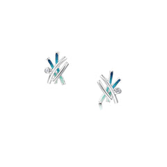 Wild Grasses Small 4-strand CZ Stud Earrings in Peacock Enamel by Sheila Fleet Jewellery