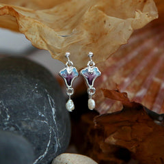 Sea Moss Baroque Pearl Small Drop Earrings in Sea Pink Enamel by Sheila Fleet Jewellery