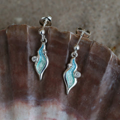River Ripples Small Cubic Zirconia Drop Earrings in Shallows Enamel by Sheila Fleet Jewellery