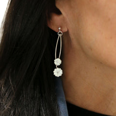 Primula Scotica Small 2-flower CZ Drop Earrings in Crystal Enamel by Sheila Fleet Jewellery