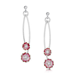 Primula Scotica Small 2-flower CZ Drop Earrings in Hot Pink Enamel by Sheila Fleet Jewellery