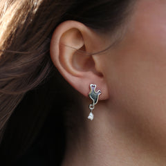 Sea Moss Baroque Pearl Stud Drop Earrings in Mill Sands Enamel by Sheila Fleet Jewellery